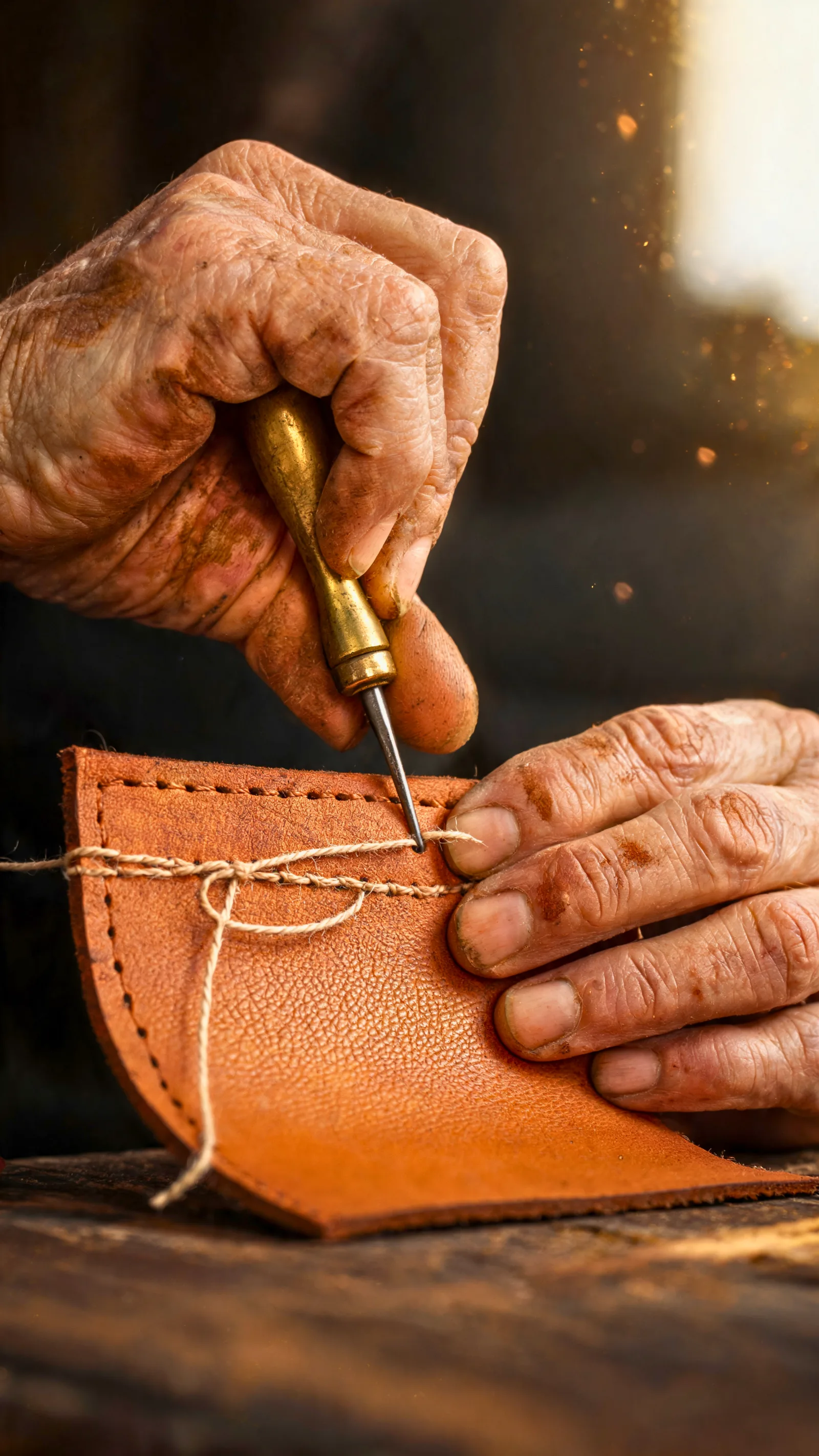 The maker at the bench — hands finishing an edge in window light